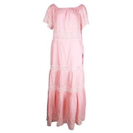 Autre Marque-Vestido maxi de verão de algodão rosa com bordado floral de ilhós-Rosa