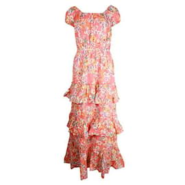 Autre Marque-Contemporary Designer Eywasouls Coral Floral Cotton Tiered Maxi Dress-Other