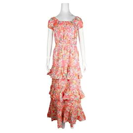 Autre Marque-Vestido largo con gradas de algodón floral coral de Eywasouls del diseñador contemporáneo-Otro