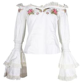 Autre Marque-Contemporary Designer Cream Embroidered Top with Bell Sleeves-Cream