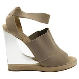 Donna Karan-Donna Karan Brown Slip-On Sandals with Perspex Heel-Brown