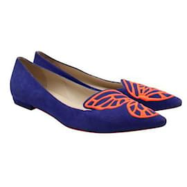 Sophia webster-Sophia Webster Chaussures plates bleu royal - Papillon brodé orange fluo-Bleu