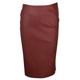 Diane Von Furstenberg-Diane Von Furstenberg Brown/ Brick Color Leather Pencil Skirt-Brown