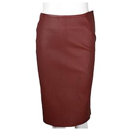 Diane Von Furstenberg-Diane Von Furstenberg Brown/ Brick Color Leather Pencil Skirt-Brown