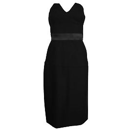 Donna Karan – Schwarzes trägerloses Kleid mit violettem Akzent Schwarz