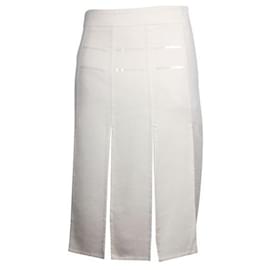 Akris-Akris Cream/ Ivory Cashmere Skirt with PVC Details-Cream