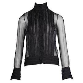 Versace-Versace Camisa negra transparente con bajo sin rematar-Negro