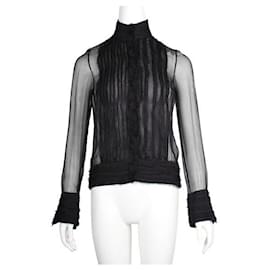 Versace-Versace Camicia nera trasparente con orlo grezzo-Nero