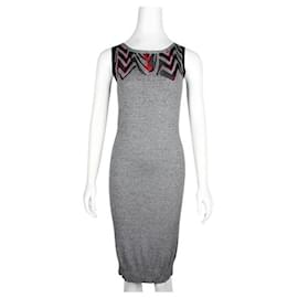 Zac Posen-Zac Posen Grey Sleeveless Dress with Colourful Neckline-Grey