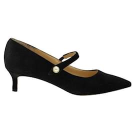 Autre Marque-Contemporary Designer Pointed Toe Black Velvet Kitten Heels-Black
