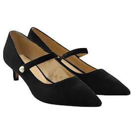 Autre Marque-Contemporary Designer Pointed Toe Black Velvet Kitten Heels-Black