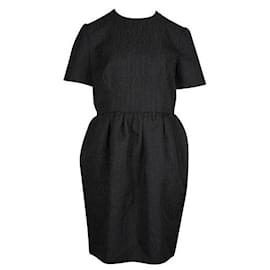 Balenciaga-Balenciaga Black Textured Dress with a Flared Skirt-Black