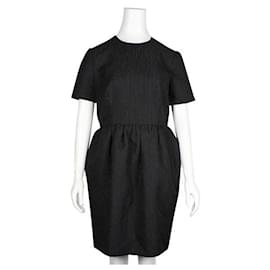 Balenciaga-Balenciaga Black Textured Dress with a Flared Skirt-Black