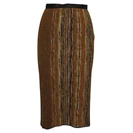 Missoni-Missoni Brown Metallic Midi Skirt With Leather Waistband-Metallic