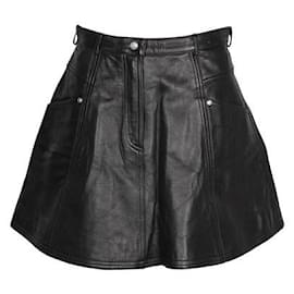 Balmain-Balmain A-Line Black Leather Mini Skirt with Silver Studs-Black