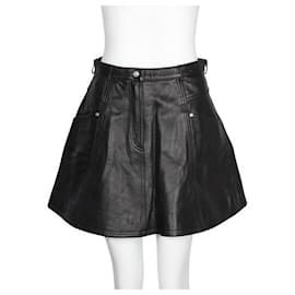Balmain-Balmain A-Line Black Leather Mini Skirt with Silver Studs-Black