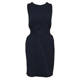 Gucci-Gucci Marineblaues Kleid mit schwarzer Lederverzierung-Marineblau