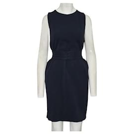 Gucci-Gucci Marineblaues Kleid mit schwarzer Lederverzierung-Marineblau