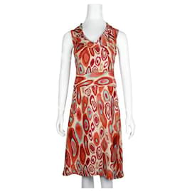 Autre Marque-Contemporary Designer Ikat Style Printed Silk Dress-Beige