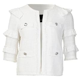 Autre Marque-Giacca corta in tweed bianco dal design contemporaneo-Bianco