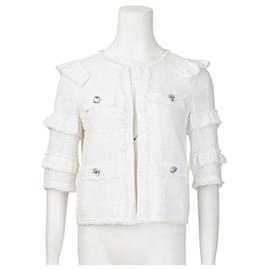 Autre Marque-Giacca corta in tweed bianco dal design contemporaneo-Bianco