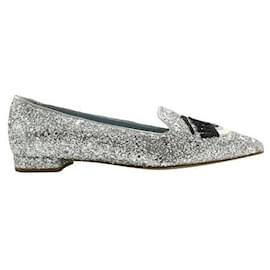 Autre Marque-Contemporary Designer Pointed Toe Glitter Silver Flats-Silvery