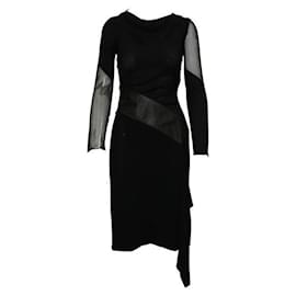 Diane Von Furstenberg-Diane Von Furstenberg Vestido preto assimétrico com painel de couro-Preto
