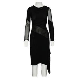 Diane Von Furstenberg-Diane Von Furstenberg Vestido asimétrico negro con panel de cuero-Negro