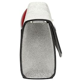 Christian Louboutin-Christian Louboutin Silver Mini Metallic Glitter Clutch/ Shoulder Bag-Silvery