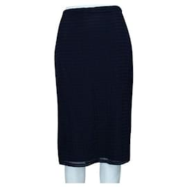 Burberry Prorsum-Burberry Prorsum Navy Blue Striped Wool and Silk Blend Midi Skirt-Navy blue