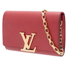 Louis Vuitton-Bolsa Louis Vuitton couro de bezerro corrente de couro Louise GM-Vermelho