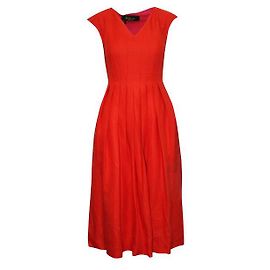 Loro Piana Orange/ Rotes Plissé-V-Ausschnitt-Cocktailkleid Rot