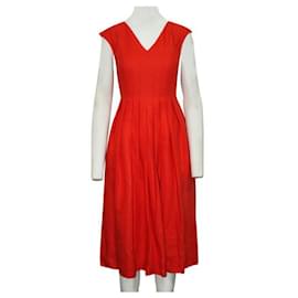 Loro Piana-Vestido de cóctel plisado con escote en V en color naranja/rojo de Loro Piana.-Roja