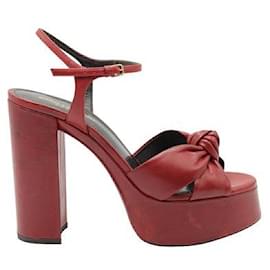 Saint Laurent-Saint Laurent Dark Red Bianca Knotted Leather Platform Sandals-Red