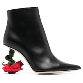 Loewe-Loewe Leather ankle boot with heel-Black,Red