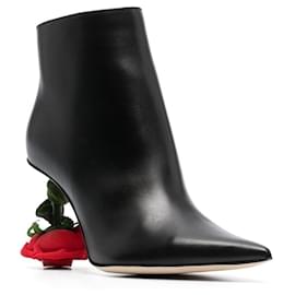 Loewe-Loewe Leather ankle boot with heel-Black,Red