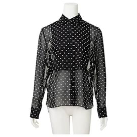 Dior-Halbtransparente Bluse mit Dior-Punktmuster-Schwarz