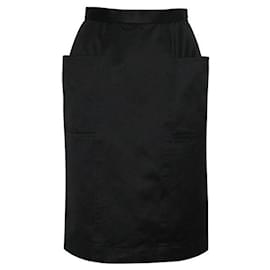 Yves Saint Laurent-Yves Saint Laurent Vintage Jupe crayon noire avec poches-Noir