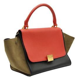 Céline-Sac Celine Trapèze Tricolore Noir Marron Orange-Orange