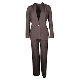 Donna Karan-Donna Karan Dark Brown Silk Suit Blazer and Pants Set-Bronze