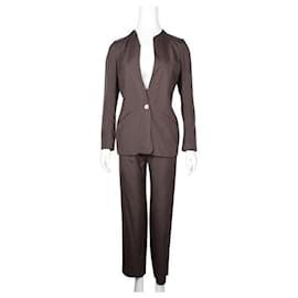 Donna Karan-Conjunto de calça e blazer de seda marrom escuro Donna Karan-Bronze