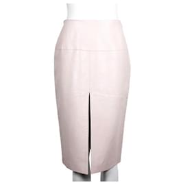 Autre Marque-Contemporary Designer Light Beige Leather Pencil Skirt-Cream