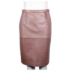 Bottega Veneta-Bottega Veneta Taupe Leather Pencil Skirt-Taupe
