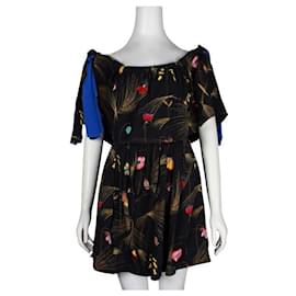 Fendi-Fendi – Schulterfreies Minikleid mit Blumendruck-Mehrfarben