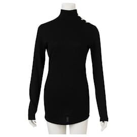 Balmain-Jersey de lana fina con cuello alto de punto negro de Balmain-Negro