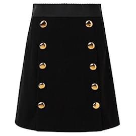 Dolce & Gabbana-Dolce & Gabbana Minifalda De Lana Con Adornos De Botones-Negro