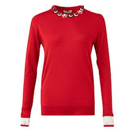 Fendi-Fendi Embellished Cashmere & Silk Sweater-Red