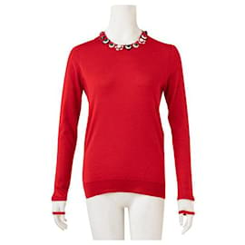 Fendi-Fendi Verzierter Pullover aus Kaschmir und Seide-Rot