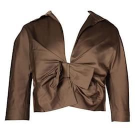 Autre Marque-Max Mara Olive Green Short Jacket with a Front Bow-Khaki