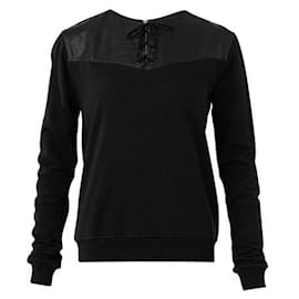 Saint Laurent-Saint Laurent Sweat-shirt à empiècement en cuir à lacets Saint Laurent-Noir